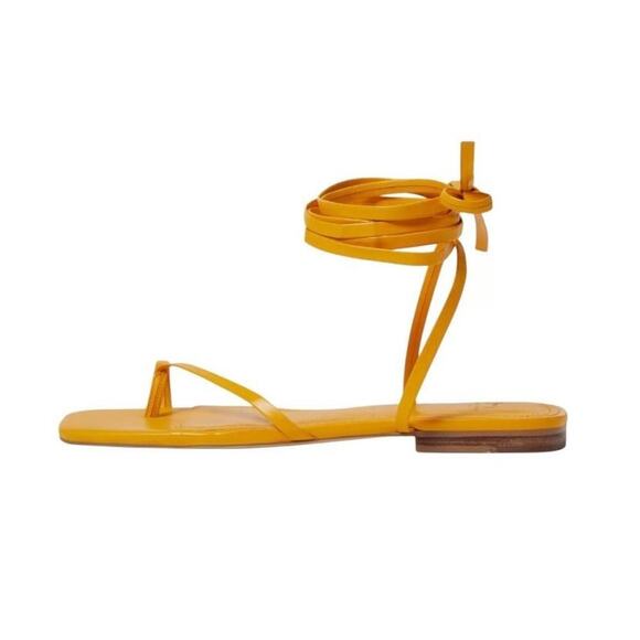 NEW Marc Fisher Mireya Sz 10 Orange Leather Flat Ankle Wrap Sandals NWOB - Picture 3 of 9
